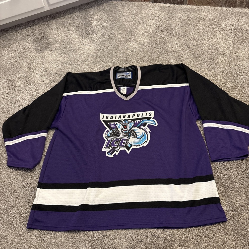 Vintage Authentic Bauer Mesh Knit Indianapolis Ice Purple Away Hockey Jersey